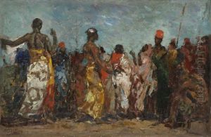 Scene De Marche Au Congo (pair) by Alfred Bastien