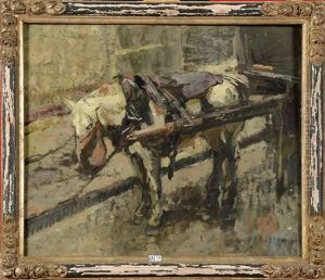 Cheval Tirant Une Charrette by Alfred Bastien