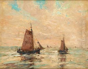 Bateaux De Peche Au Large De Nieuport by Alfred Bastien
