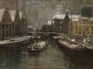 Vue Du Port En Hiver by Alfred Bastien