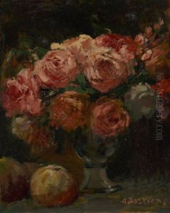 Vase Fleuri De Roses by Alfred Bastien