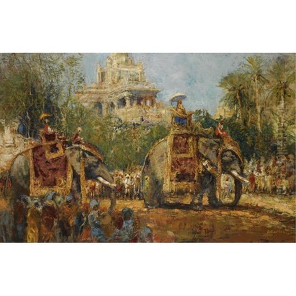 Le Maharaja Et Ses Elephants A La Procession Du Festival De Dussehra A Mysore - view 1