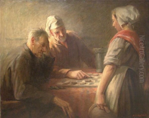 Stubeninterieur Mit Bauern Beim Brettspiel - view 1