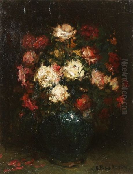 Bouquet Of Flowers In A Green Vase - view 1