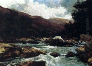 Riviere Dans Un Paysage Rocheux by Alfred Bastien