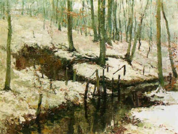 Snowcovered Glade With A Small Stream - view 1
