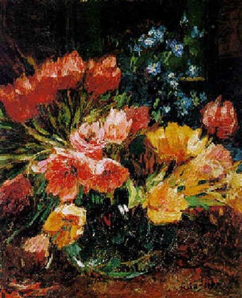 Tulpenstraus In Einer Kugeligen Glasvase - view 1
