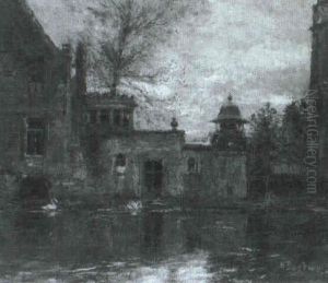Svaner Pa En So I Baggrunden Huse by Alfred Bastien