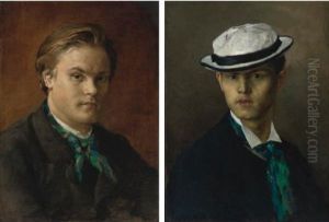 Portrait Of Emile Bastien-lepage And Portrait Of A Man With A Boater (self Portrait?) (2 Works) by Jules Bastien-Lepage