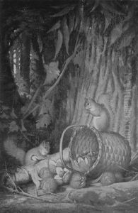 The Cornucopia.  Genre Scene With Squirrels