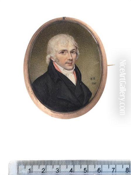 A Gentleman, Wearing Black Coat And Waistcoat, Pink Solitaire, White Chemise, Stock And Cravat, Powdered Hair - view 1