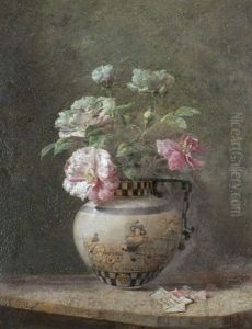 Still Life Of Centifolia Roses In A Staffordshire Neo Classical Jug by Robert Bateman