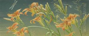 Day Lilies And Dragonflies by Robert Bateman