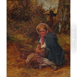 Young Girl Seated By A Tree With Her Basket by David Bates