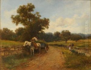 At Little Malvern, A Horse Drawn Wagon And Figures On A Country Lane