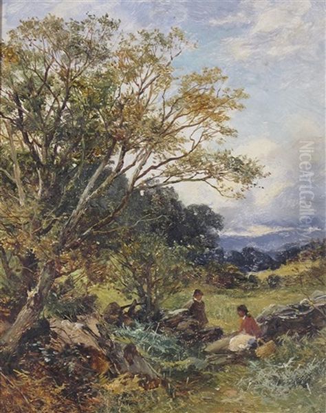 Rustics At Rest By A Stone Wall - view 1