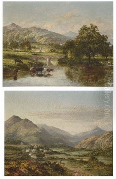 Mount Elbury, With Figure And Dog On Lane, And Mount Elbury, With Cattle Watering In A River (2 Works) - view 1