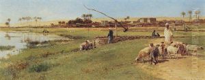 Village At The Border Of The Desert Near The Pyramids Of Gizeh by David Bates