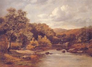 A Man Fishing On The Pont-y-gyfing In Capel Curig