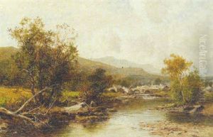 Anglers Before A Village In Wales by David Bates
