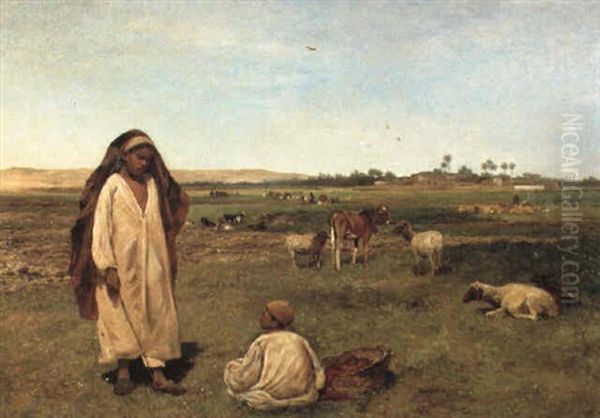 Young Arabs Minding Cattle In The Fields, Egypt - view 1