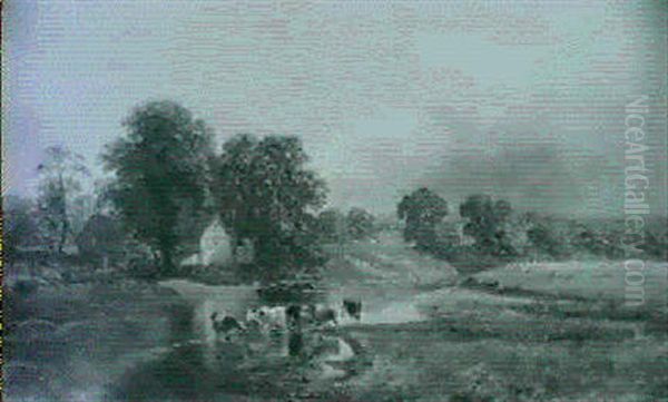 Cattle Watering By A Farm - view 1
