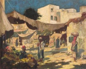 North African Market Scene by Frederick-Davenport Bates