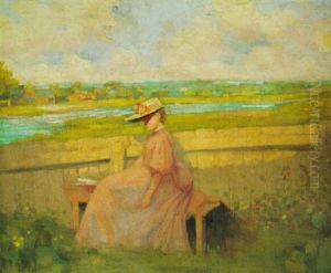 Young Girl Seated On A Garden Bench by Frederick-Davenport Bates
