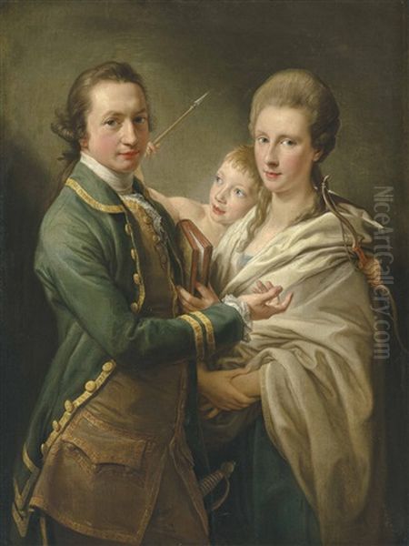 Group Portrait Of The Hon. Arthur Saunders Gore, Viscount Sudley, Later 2nd Earl Of Arran (1734-1809), And His Wife Catherine, Nee Annesley (1739-1770), With Their Son (?), Arthur Saunders Gore, Later 3rd Earl Of Arran (1761-1837), As Cupid, Three-quarter - view 1
