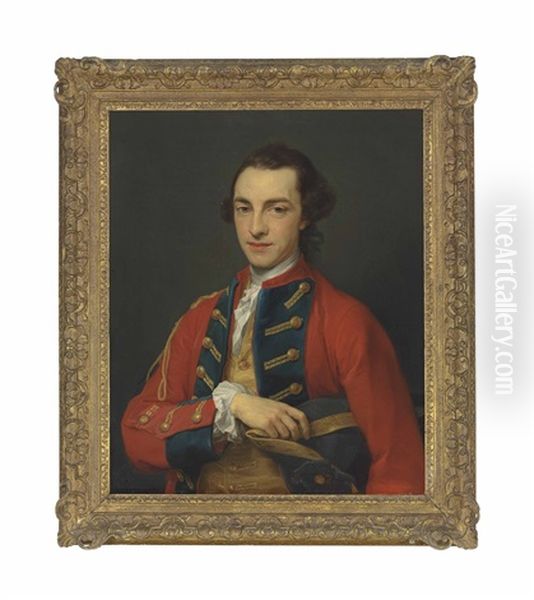 Portrait Of George Craster (1734-1772), Half-length, In The Gold-frogged, Red And Blue Uniform Of The Horse Grenadier Guards, Holding A Tricorn - view 1
