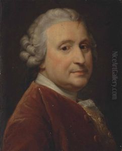 Self-portrait Of The Artist, Bust-length, In A Rust Jacket And Gold Embroidered Waistcoat by Pompeo Gerolamo Batoni