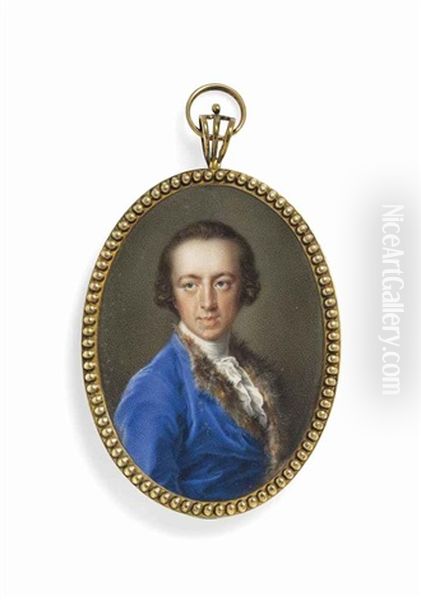 A Gentleman, Formerly Called Sir Horace Walpole 4th Earl Of Orford (1813-1894), In Blue Coat Trimmed With Fur, White Shirt And Frilled Cravat... - view 1