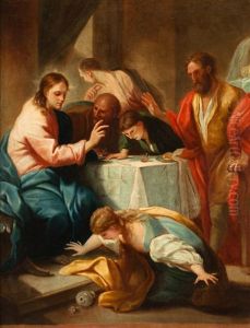 La Cena De Emaus Y Cena En Casa De Simon (pair) by Pompeo Gerolamo Batoni