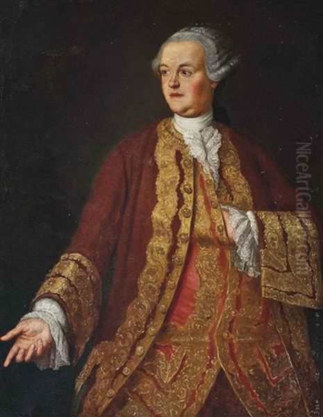 Portrait Of A Gentleman In A Red Coat And Waistcoat With Gold Brocade - view 1