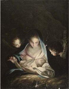 The Madonna And Child Surrounded By Cherubs by Pompeo Gerolamo Batoni
