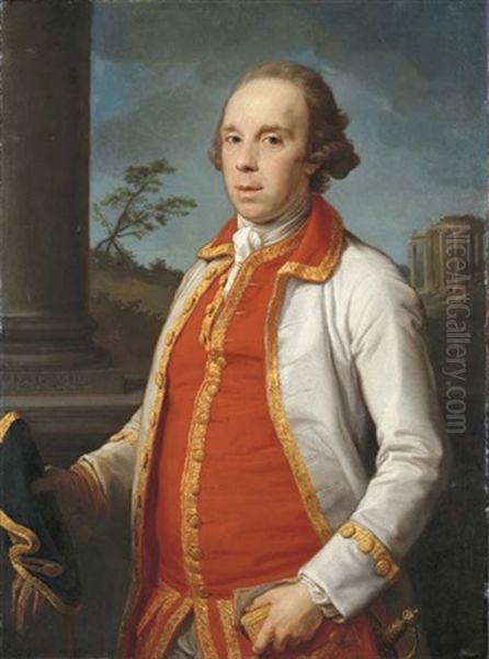 Portrait Of Robert Udny, Half-length, In A Gold-trimmed Coat, Holding A Hat And Gloves In His Right Hand, The Temple Of The Sybil At Tivoli Beyond - view 1