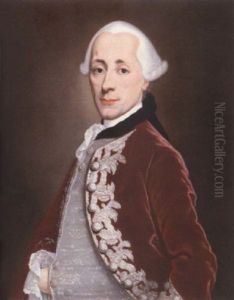 Portrait Of A Gentleman In An Embroidered Burgundy Coat And A Grey Waistcoat