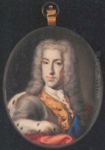 Portrait Of Prince James Francis Edward Stuart, The Old Pretender, Wearing Grey Coat, Ermine-lined Scarlet Cloak, Blue Sash Of The Garter, And Powdered Wig