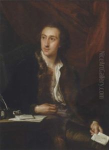 Portrait Of A Gentleman In A Fur-lined Blue Coat, A Letter In His Left Hand, His Right Arm Leanign On A Table With Letters And Writing Implements