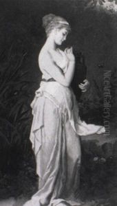 Portrait, Full Length, Of A Lady Holding A Pitcher by Alessandro Battaglia