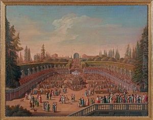Vue D'une Fete Dans Les Jardins Boboli Au Palais Pitti A Florence