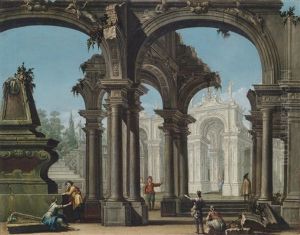 Architekturcapriccio Mit Figurenstaffage by Francesco Battaglioli