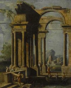 Ruinencapriccio Mit Figurenstaffage by Francesco Battaglioli