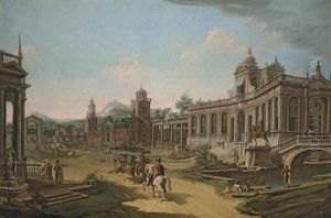 Capriccio Of A Palace Complex With A Horse-drawn Carriage And Cavalry In Eastern Dress, Mountains Beyond