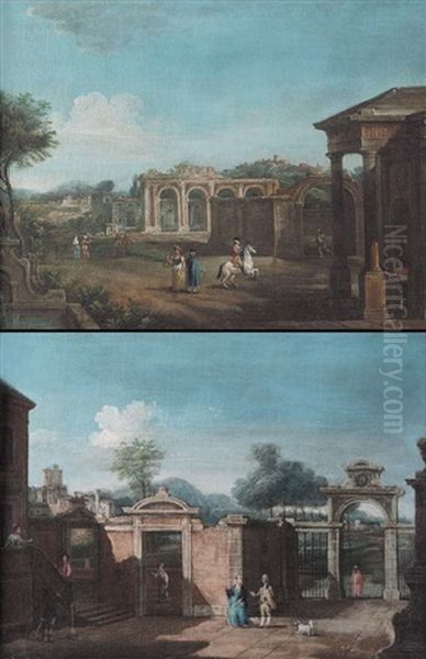 Paesaggio Con Cortile Di Villa E Figure (+ Paesaggio Con Ruderi E Figure; Pair) - view 1