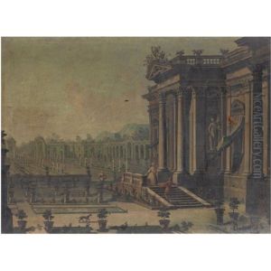 Veduta Di Fantasia Del Giardino Di Una Villa by Francesco Battaglioli