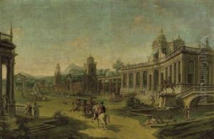 Capriccio Architettonico Con Figure (collab. W/ Francesco Fontebasso) by Francesco Battaglioli