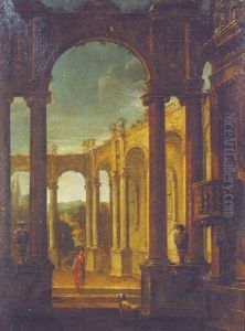 The Courtyard Of A Classical Palace With Ceres And A Dog