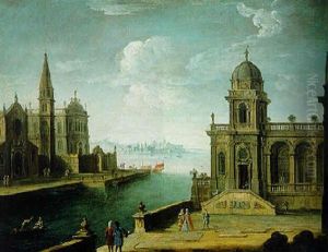 A Capriccio Of A Mediterranean Port With Elegant Figures Promenading