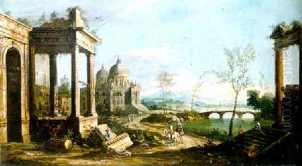 A River Landscape With Classical Ruins, A Capriccio Of Sta. Maria Della Salute, Venice, And Mountains Beyond - view 1